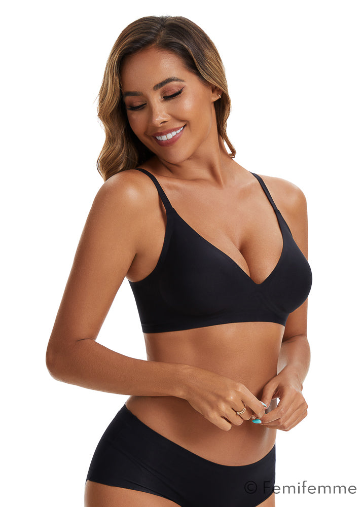 Antigravity sømløs push up V form bralette - Sort