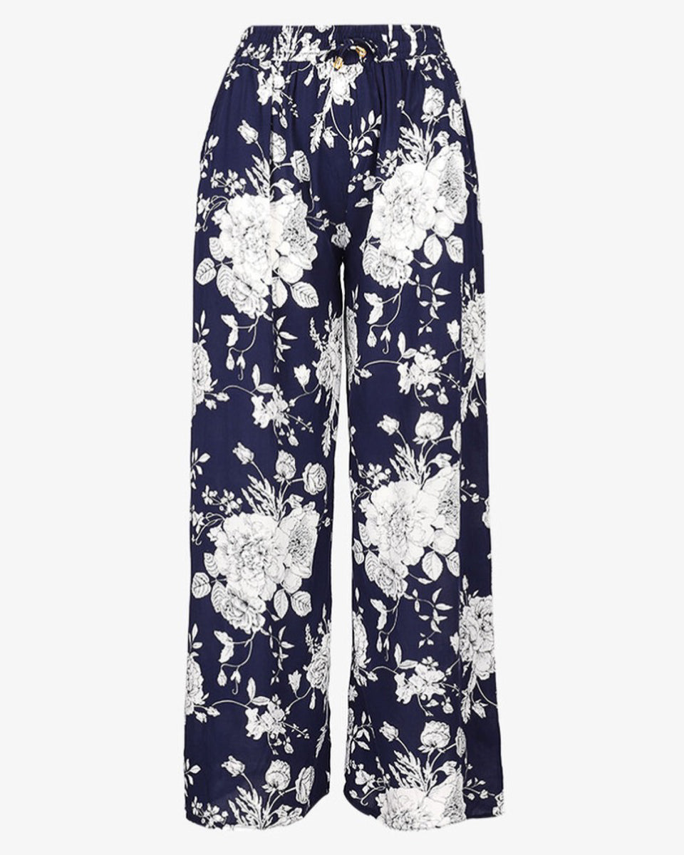 Behagelige løstsiddende viskose bukser - Navy blå/Blomster