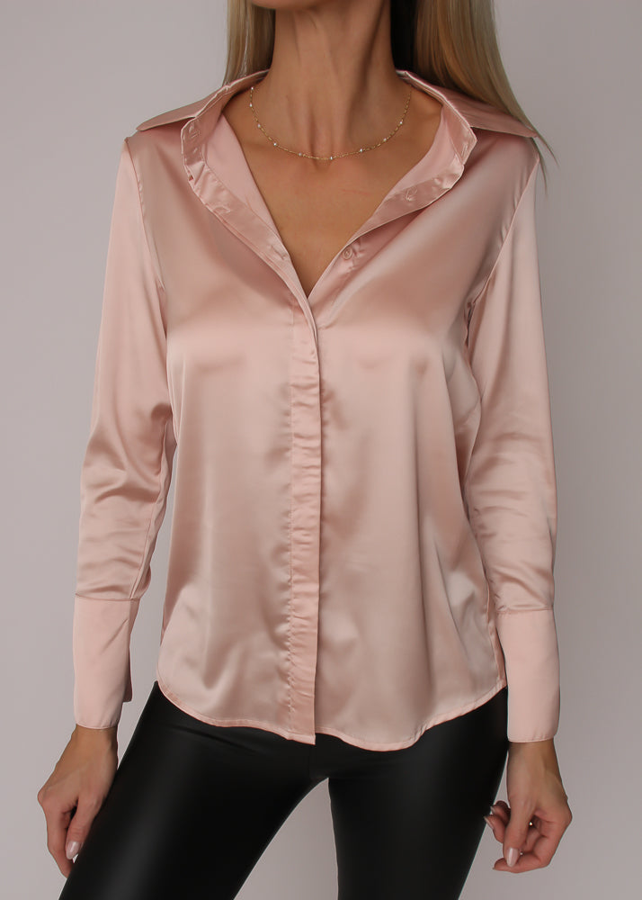 CHOKLAT Lea Satin Skjorte - Lys gammel rosa