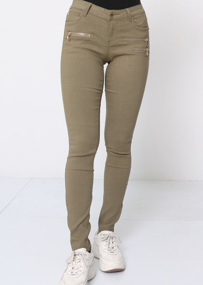 Gigi Strækbar jeggings - Lys Khaki