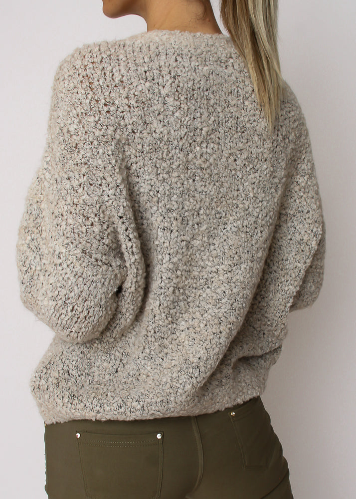 NÖELINE Bouclé alpaka uld cardigan - Lys creme