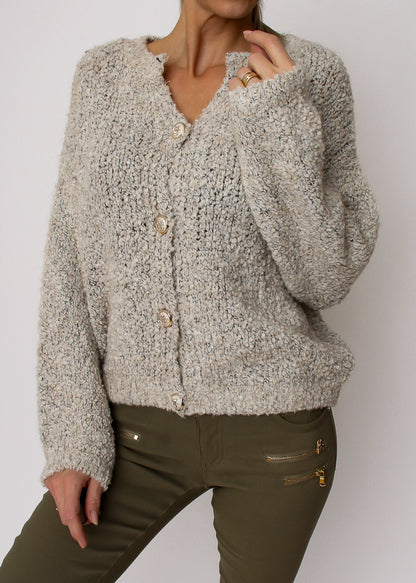 NÖELINE Bouclé alpaka uld cardigan - Lys creme