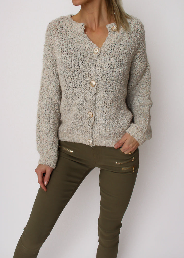 NÖELINE Bouclé alpaka uld cardigan - Lys creme