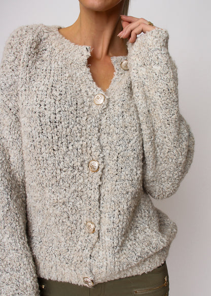 NÖELINE Bouclé alpaka uld cardigan - Lys creme