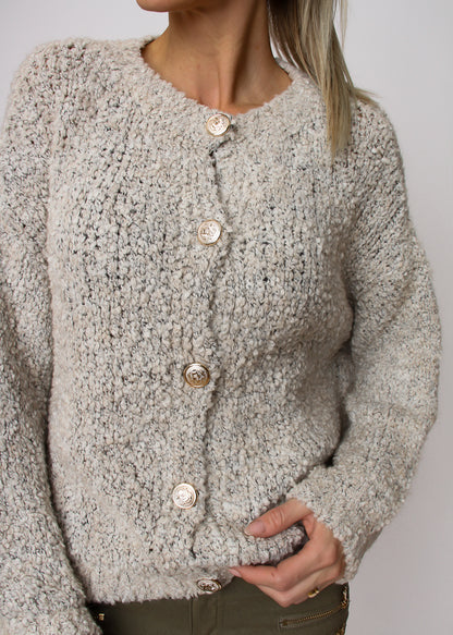 NÖELINE Bouclé alpaka uld cardigan - Lys creme