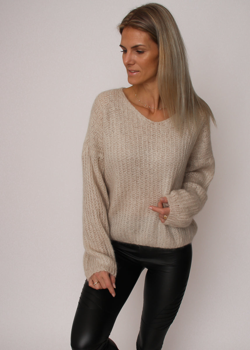 SAVANA Mohair & Uld strik trøje - Beige