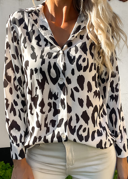 Satinskjorte med lange ærmer - Leopard