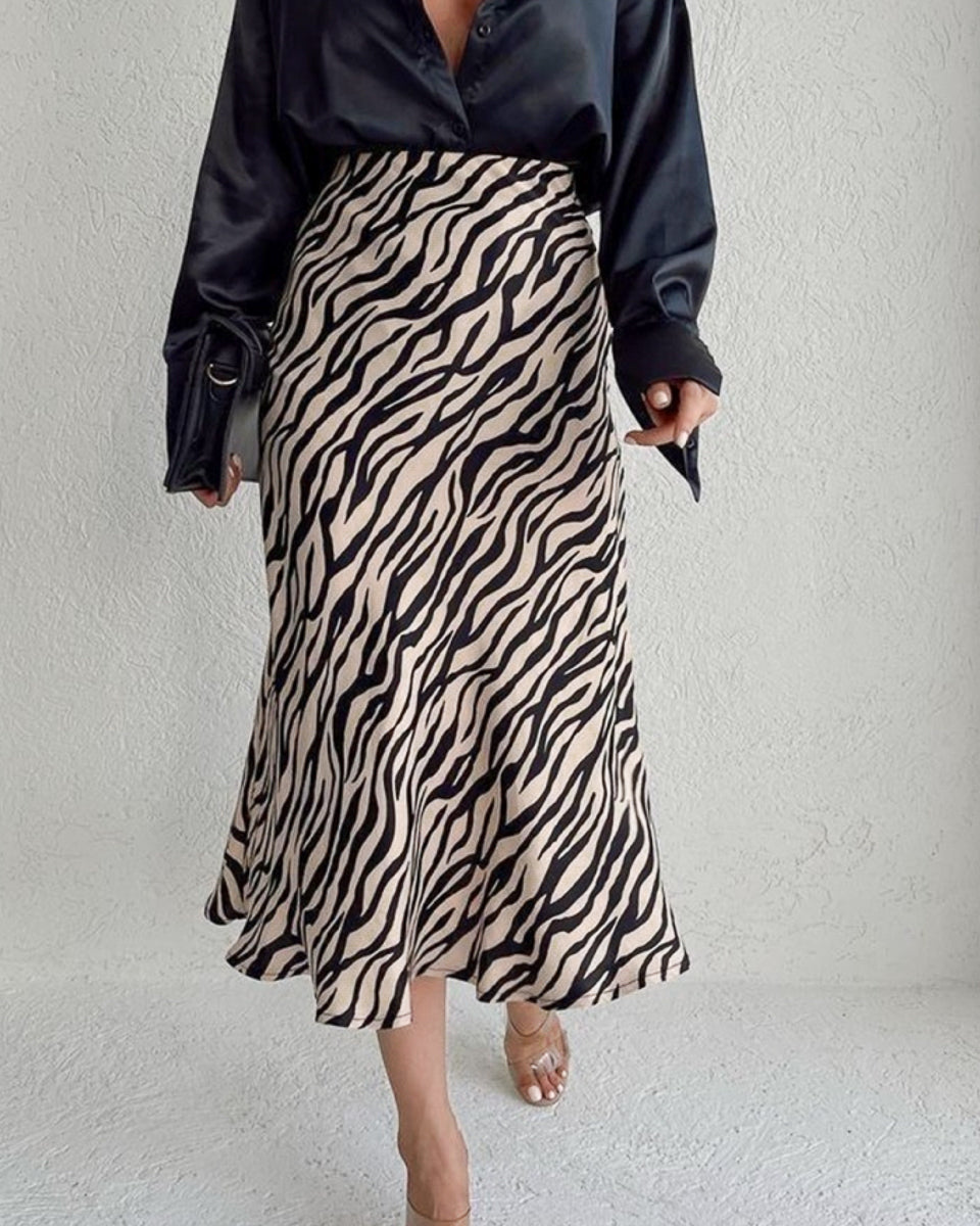 Smuk nederdel med stræk og elastik i talje - Zebra/beige