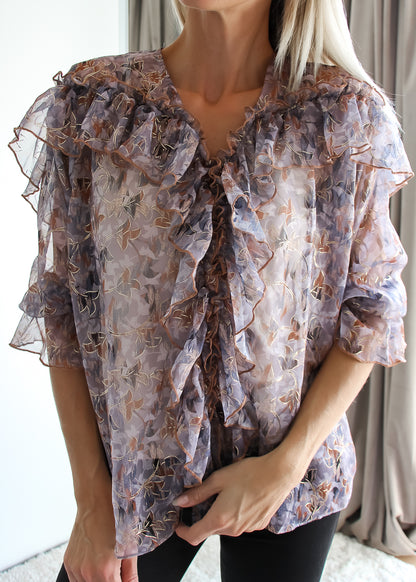 Esprit jessica ruffle bluse - Violet mønsteret