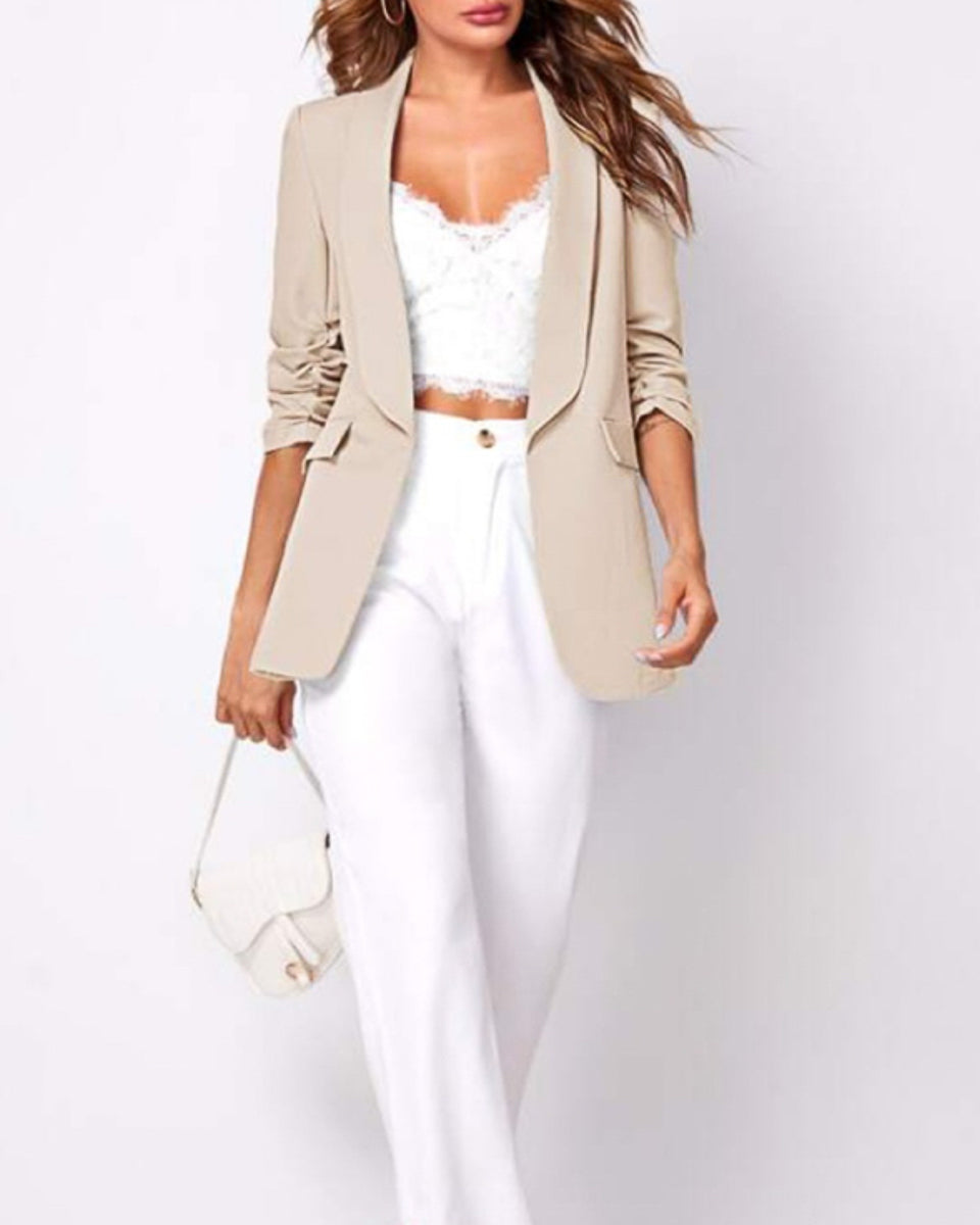 Trendy blazer jakke med 3/4 ærmer - Lys beige